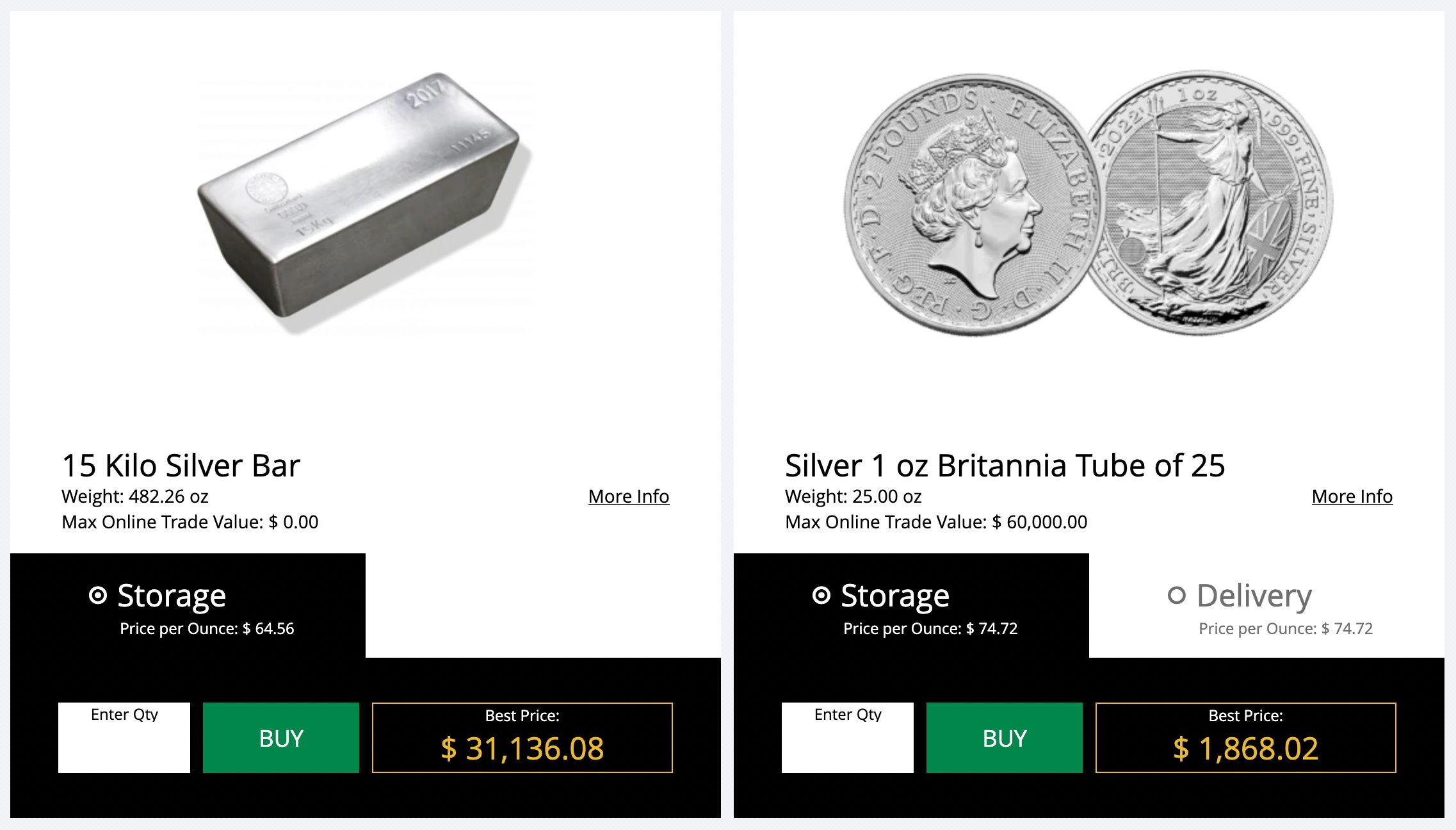 silver lineup britannias monster boxes and 1,000 oz bars image