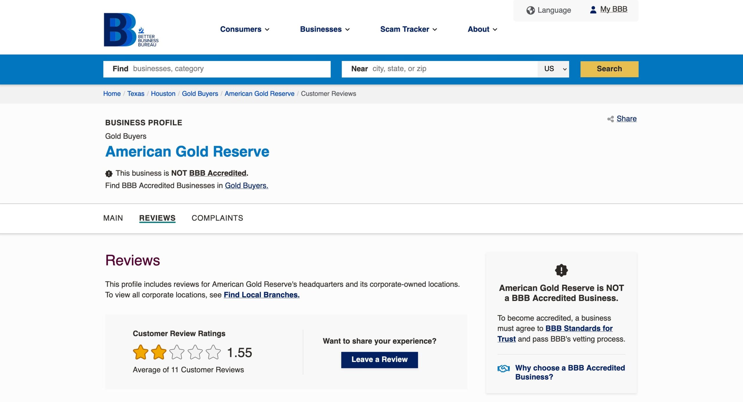 better business bureau rating and complaints american gold reserve image